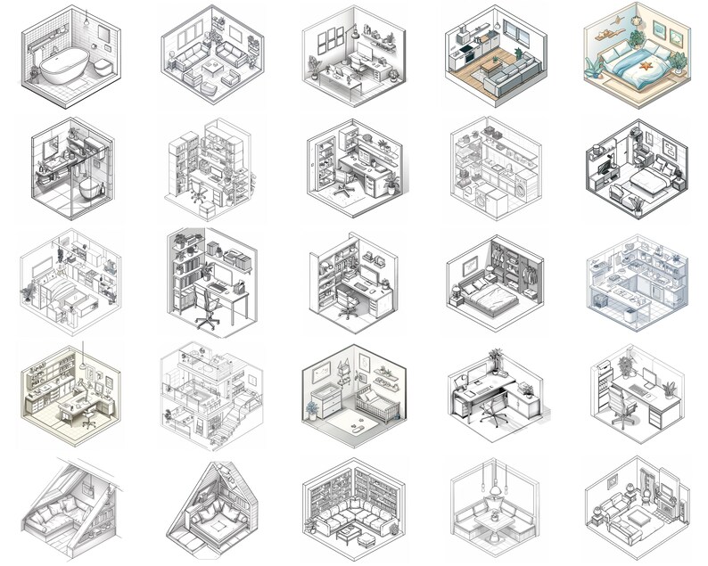 100+ Isometric Room Procreate Stamps, Brushes for Procreate, Instant ...