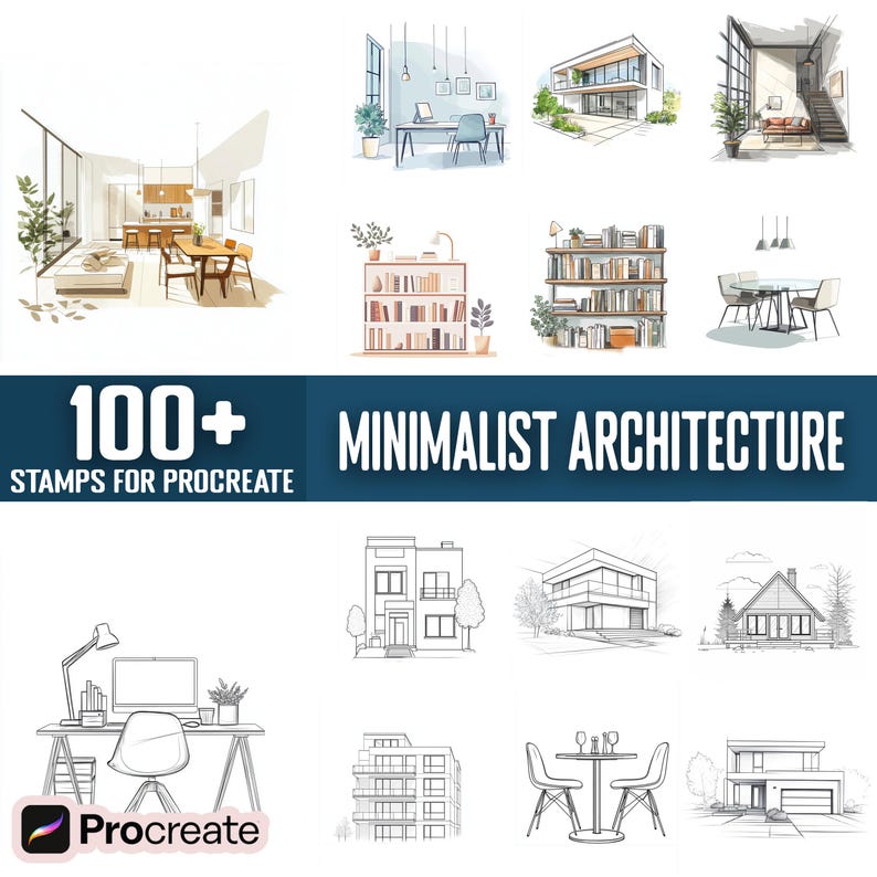 100+ Minimalist Architecture Procreate Stamps, Brushes for Procreate ...