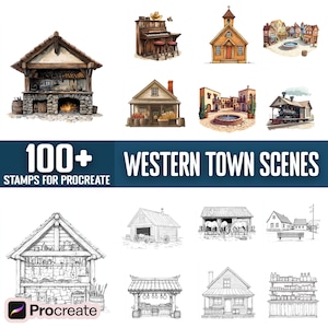 100+ Western Town Procreate Stamps, Brushes for Procreate, Instant Digital Download
