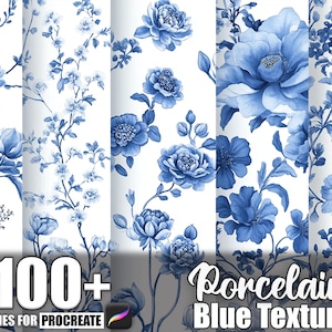 100+ Porcelain Blue Procreate Textures, Brushes for Procreate, Instant Digital Download