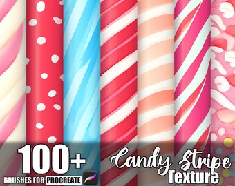 100種類以上のキャンディストライプ Procreate テクスチャ、Procreate 用ブラシ、デジタル版をすぐにダウンロード