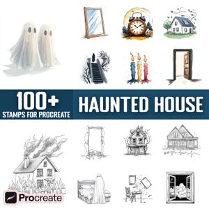 100+ Haunted House Procreate Stamps, Brushes for Procreate, Instant Digital Download
