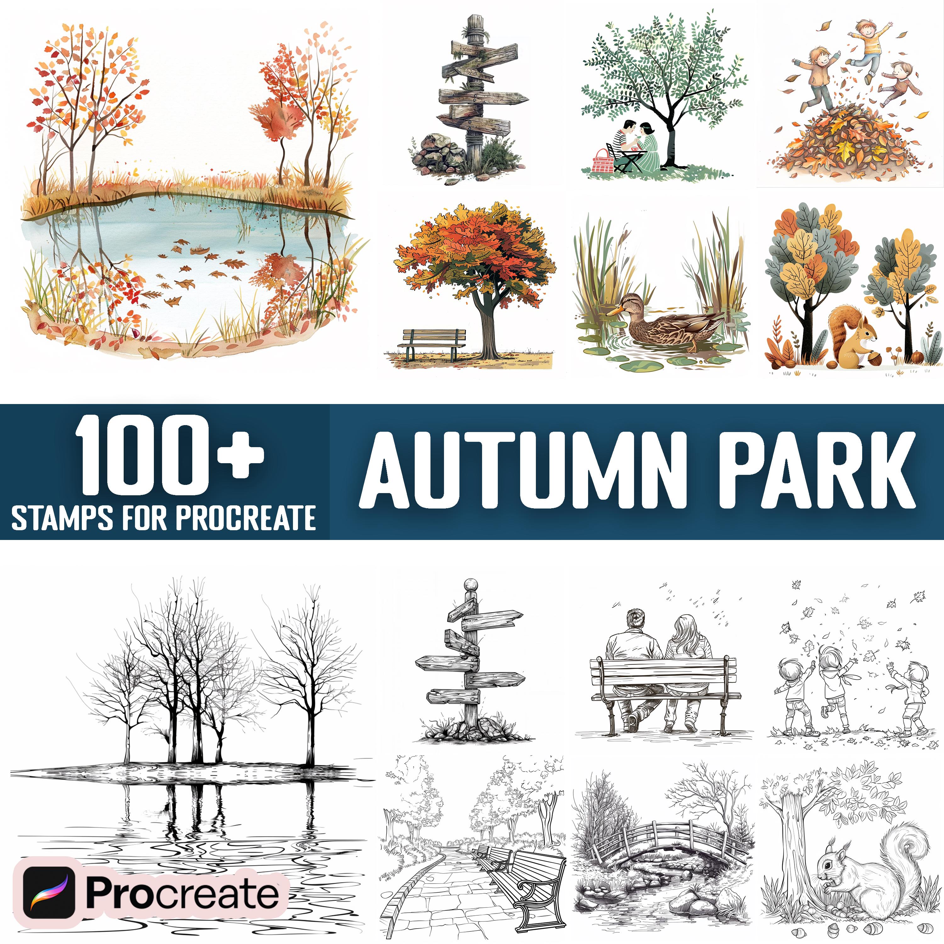 100+ Autumn Park Procreate Stamps, Brushes for Procreate, Instant ...