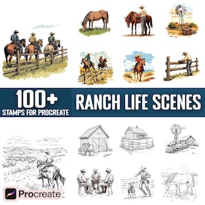 100+ Ranch Life Procreate Stempel, Pinsel für Procreate, sofortiger digitaler Download