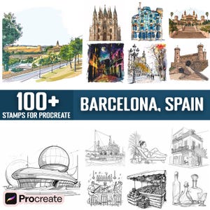 100+ Barcelona Spain Procreate Stamps, Brushes for Procreate, Instant Digital Download