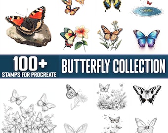 100+ vlindercollectie Procreate-stempels, penselen voor procreate, directe digitale download