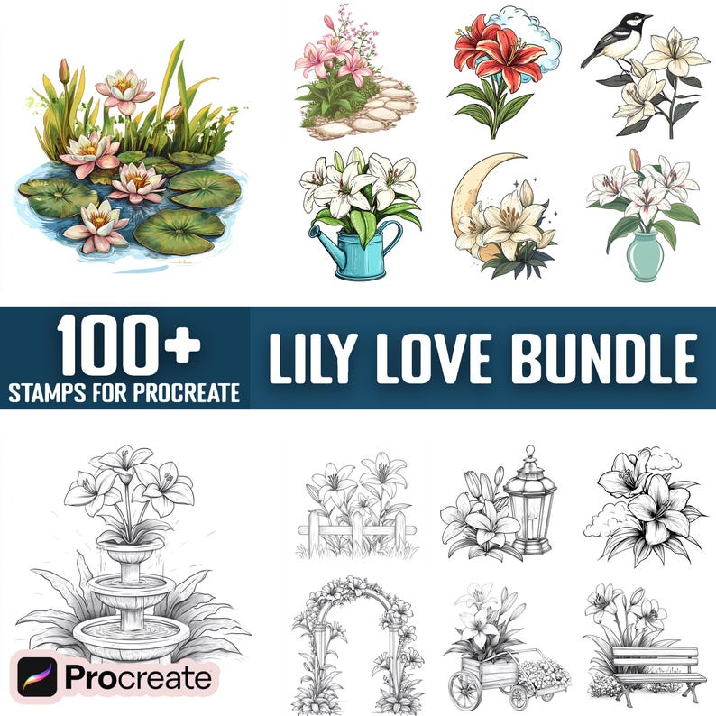 100+ Lily Love Procreate Stamps, Brushes for Procreate, Instant Digital ...