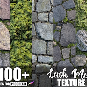 100+ Lush Moss Procreate-texturer, penslar för Procreate, omedelbar digital nedladdning