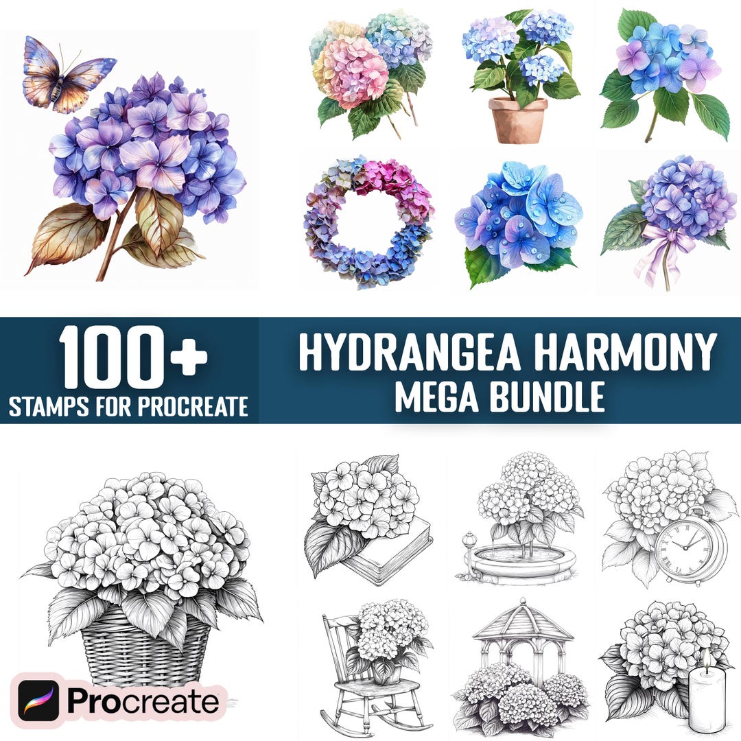 100+ Hydrangea Harmony Procreate Stamps, Brushes for Procreate, Instant ...