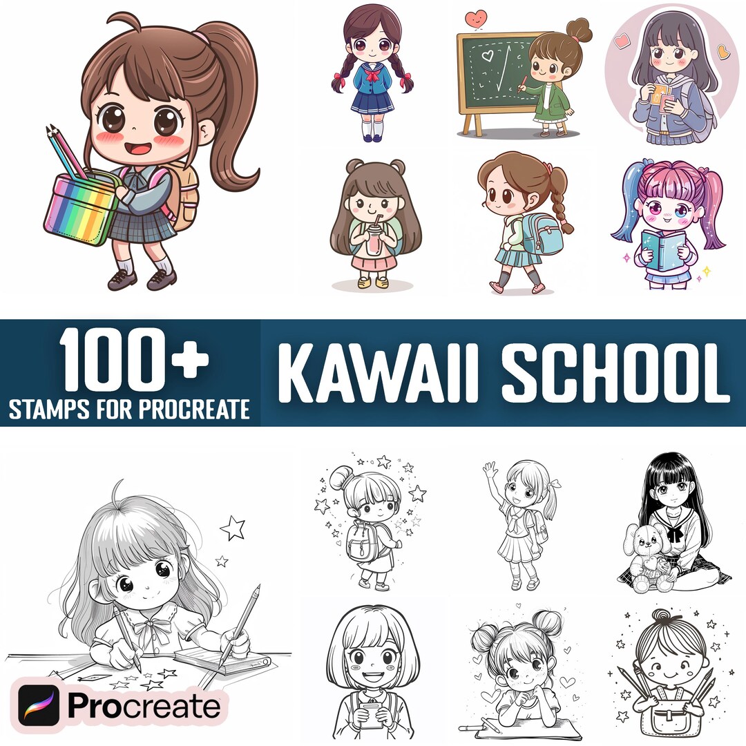 100+ Kawaii School Scene Procreate Stamps, Brushes for Procreate ...