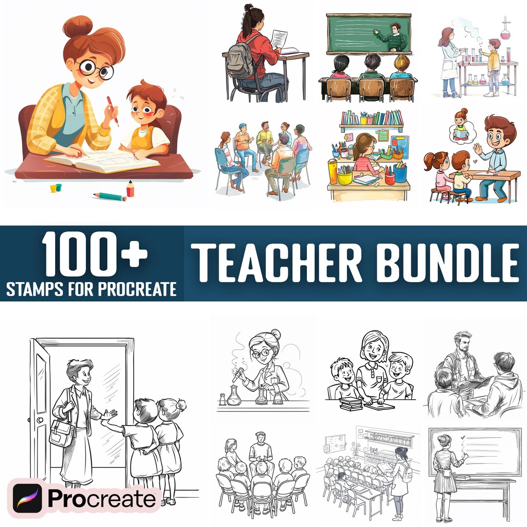 100+ Teacher Procreate Stamps, Brushes for Procreate, Instant Digital ...