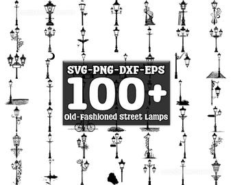 Farolas antiguas SVG (100 unidades), descarga digital instantánea (PNG, SVG, EPS, DXF)