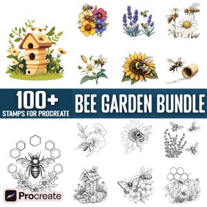 100+ Bee Garden Procreate Stamps, Brushes for Procreate, Instant Digital Download