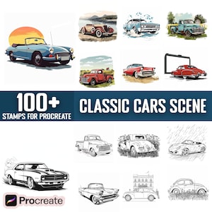 100+ Classic Cars Procreate Stamps, Brushes for Procreate, Instant Digital Download