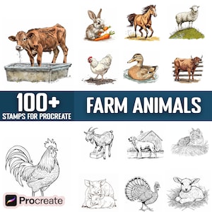 100+ Farm Animals Procreate Stamps, Brushes for Procreate, Instant Digital Download