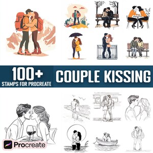 100 種類以上のキスカップル Procreate スタンプ、Procreate 用ブラシ、即時デジタルダウンロード
