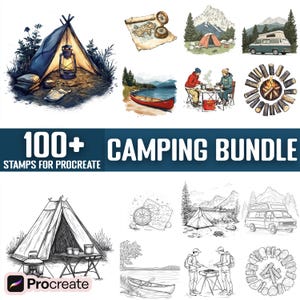 100+ Camping Scene Procreate Stamps, Brushes for Procreate, Instant Digital Download
