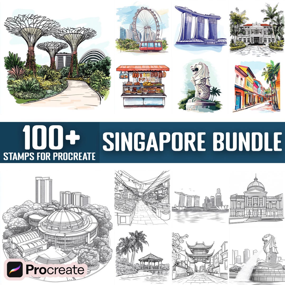 100+ Singapore Procreate Stamps, Brushes for Procreate, Instant Digital ...