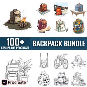 100+ Backpack Scene Procreate Briefmarken, Pinsel für Procreate, sofortiger digitaler Download