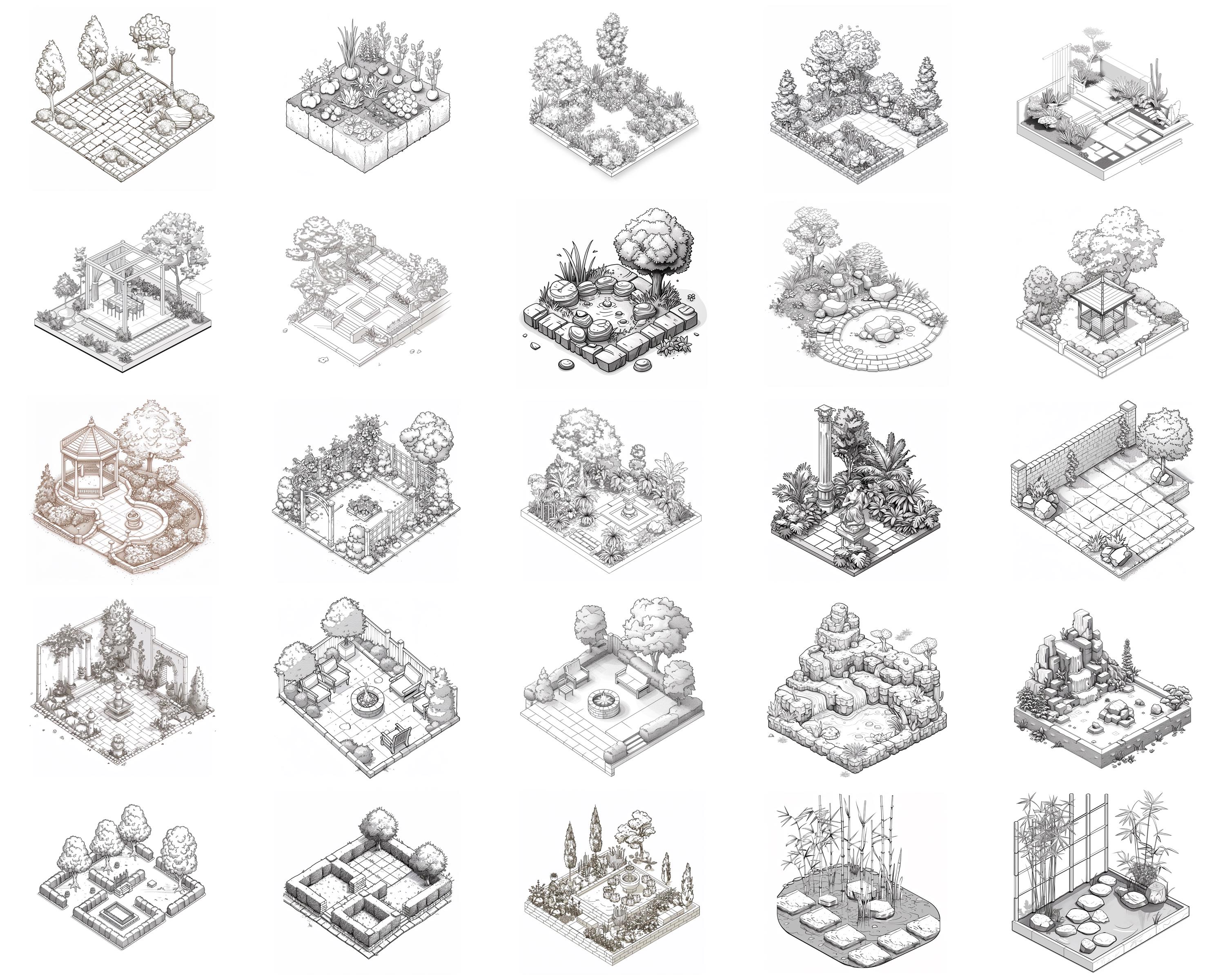 100+ Isometric Gardens Procreate Stamps, Brushes for Procreate, Instant ...