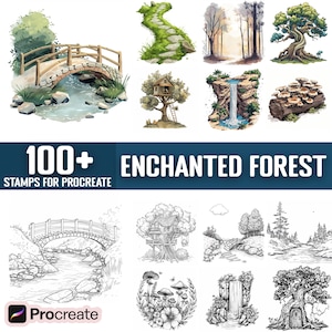 100+ Enchanted Forest Procreate Stamps, Brushes for Procreate, Instant Digital Download