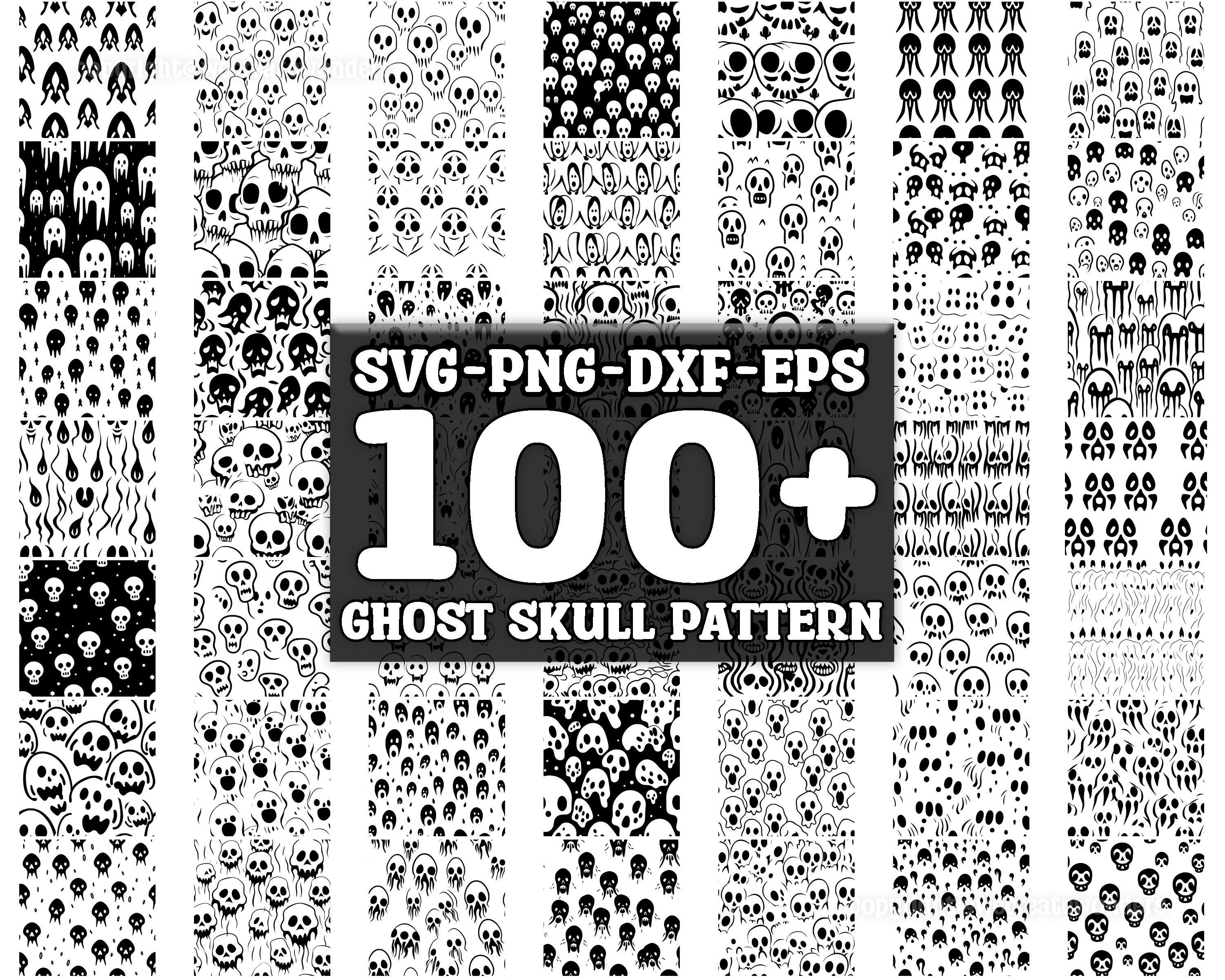 Skull Pattern SVG Bundle, Set of 100, Instant Digital Download, png, svg, eps, dxf