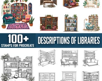 100+ Bibliothek Procreate Stempel, Pinsel für Procreate, sofortiger digitaler Download