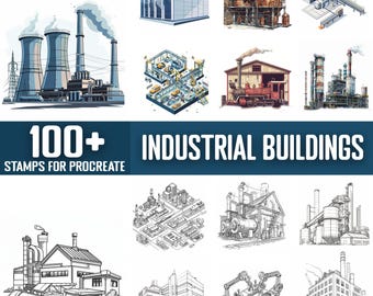 100+ Industrial Building Procreate Stamps, Brushes for Procreate, Instant Digital Download