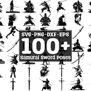 Samurai Sword Poses SVG Bundle, Set of 100, Instant Digital Download, png, svg, eps, dxf