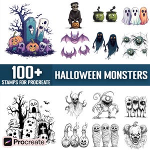 100+ Halloween Monsters Procreate Stamps, Brushes for Procreate, Instant Digital Download