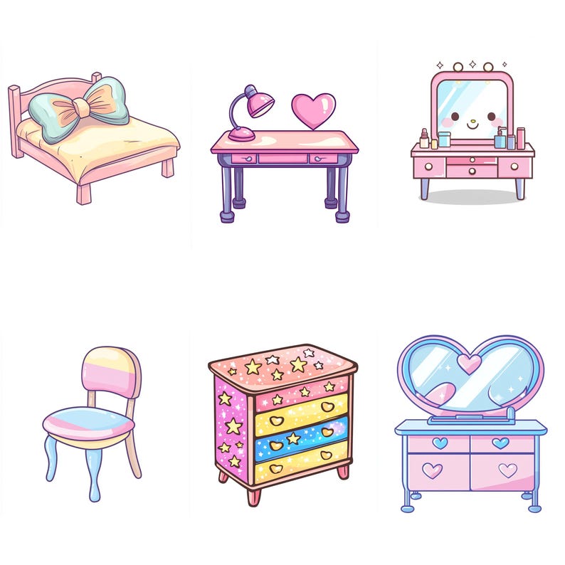 100+ Kawaii Furniture Procreate Stamps, Brushes for Procreate, Instant ...