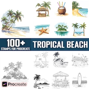 100+ Tropical Beach Procreate Stamps, Brushes for Procreate, Instant Digital Download