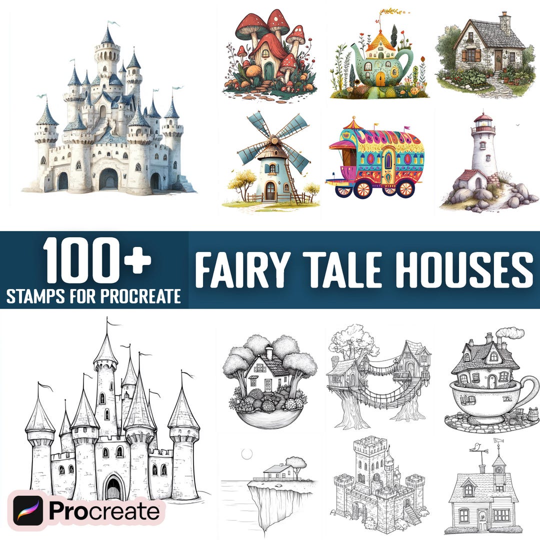 100+ Fairy Tale Houses Procreate Stamps, Brushes for Procreate, Instant ...
