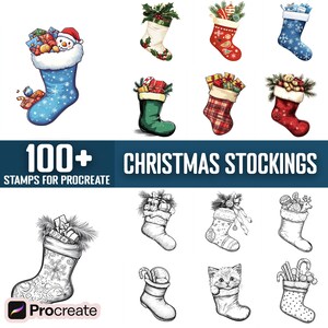 100+ Christmas Stockings Procreate Stamps, Brushes for Procreate, Instant Digital Download