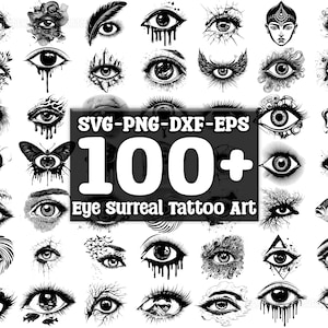 Eye Surreal Tattoo Art SVG Bundle, Set of 100, Instant Digital Download, png, svg, eps, dxf