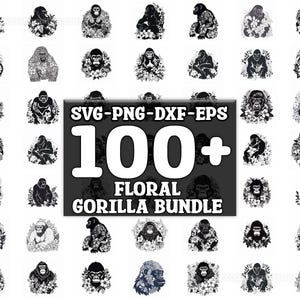 Floral Gorilla SVG Bundle, Set of 100, Instant Digital Download, png, svg, eps, dxf