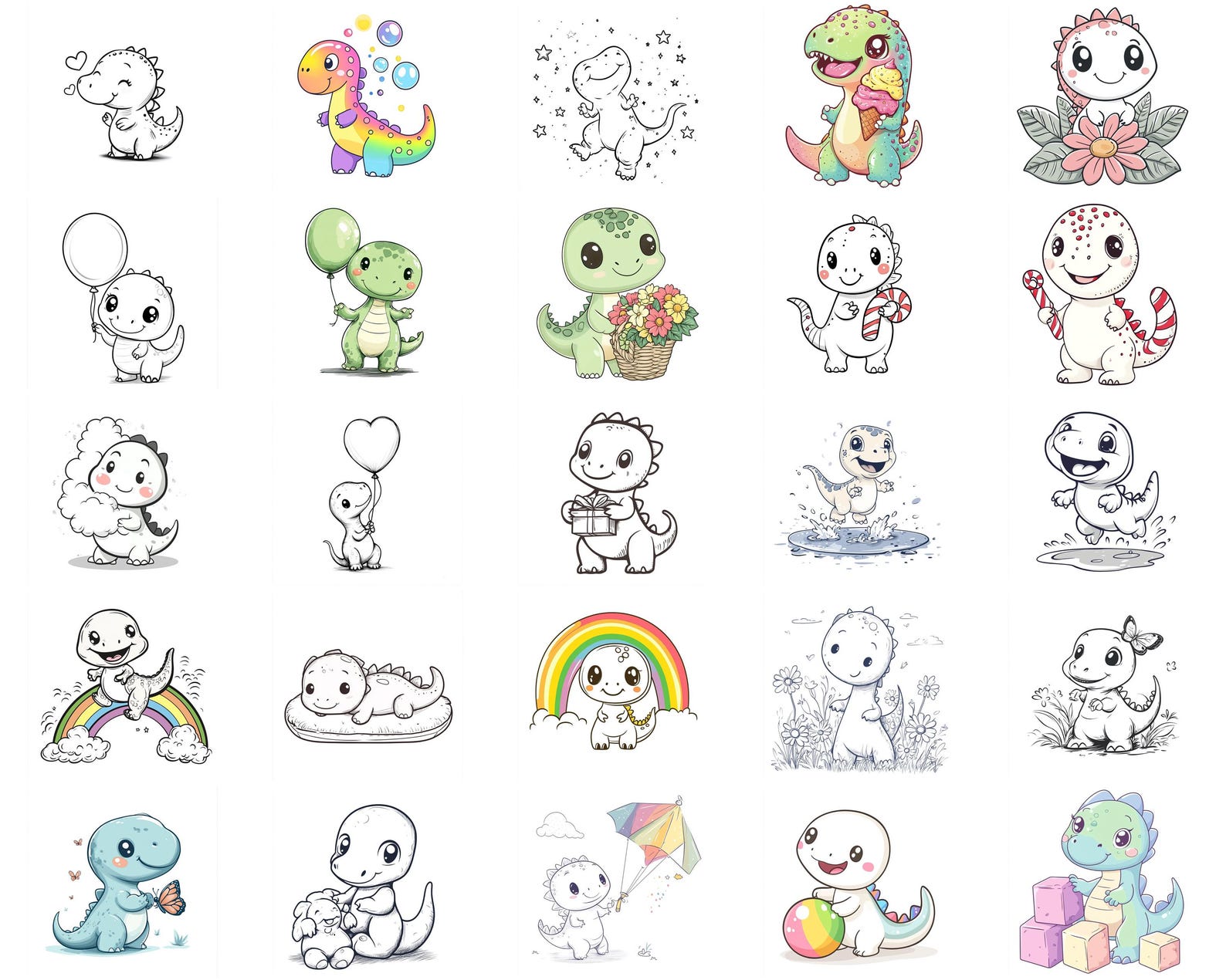 100+ Kawaii Dinosaur Procreate Stamps, Brushes for Procreate, Instant ...