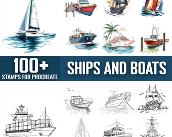 100+ Ships and Boats Procreate Stamps, Brushes for Procreate, Instant Digital Download