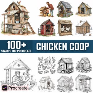 100+ Chicken Coop Procreate Stamps, Brushes for Procreate, Instant Digital Download