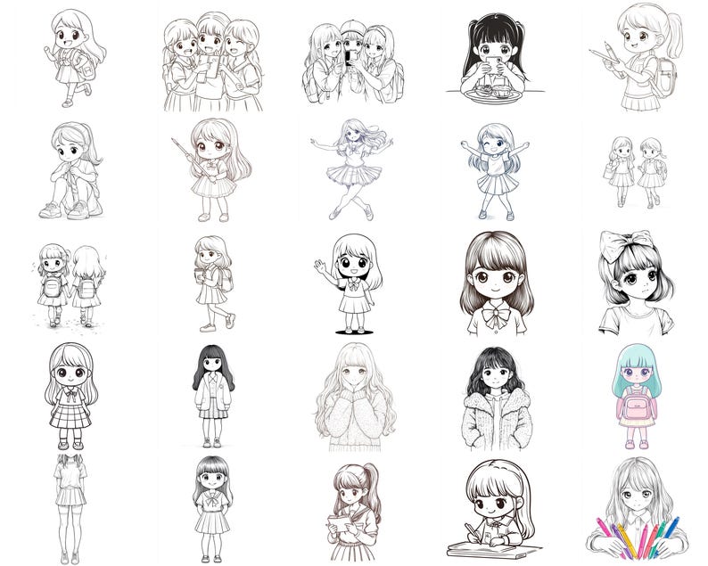 100+ Kawaii Schoolgirl Procreate Stamps, Brushes for Procreate, Instant ...