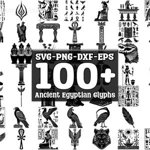 Ancient Egyptian Glyphs SVG Bundle, Set of 100, Instant Digital Download, png, svg, eps, dxf
