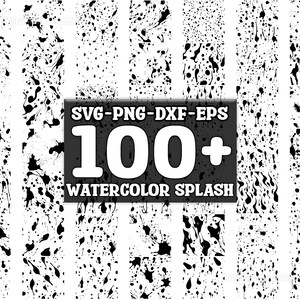 以下が含まれることがあります： SVG、PNG、DXF、EPS 形式の 100 種類以上の白黒水彩の飛び散りパターンセット。これらのデジタルグラフィックは、背景、テクスチャ、デザインの作成に最適です。