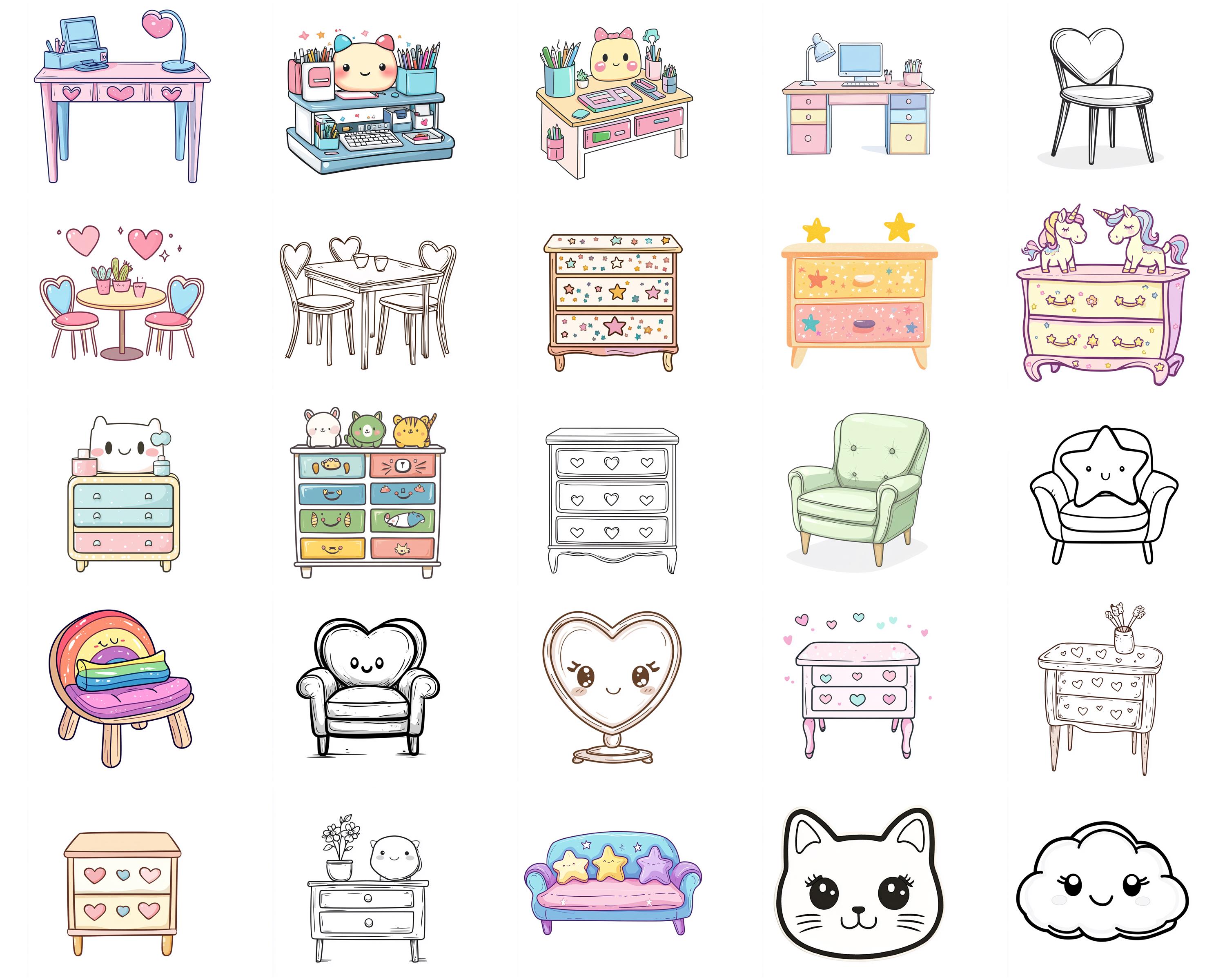 100+ Kawaii Furniture Procreate Stamps, Brushes for Procreate, Instant ...