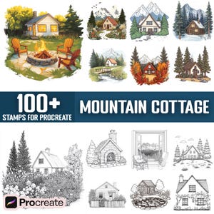 100+ Mountain Cottage Procreate Stamps, Brushes for Procreate, Instant Digital Download