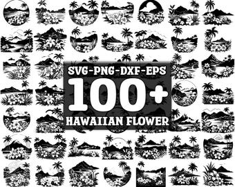 Hawaiian Flower SVG Bundle, Set of 100, Instant Digital Download, png, svg, eps, dxf