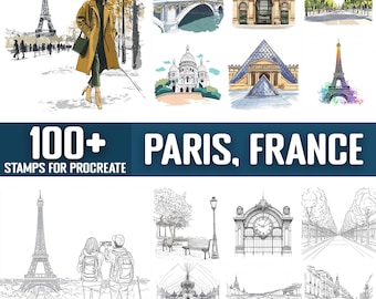 100+ Paris France Procreate Stamps, Brushes for Procreate, Instant Digital Download