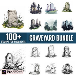 100+ Graveyard Bundle Procreate Stamps, Brushes for Procreate, Instant Digital Download