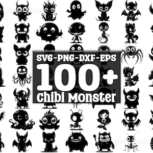Chibi Monster SVG Bundle, Set of 100, Instant Digital Download, png, svg, eps, dxf