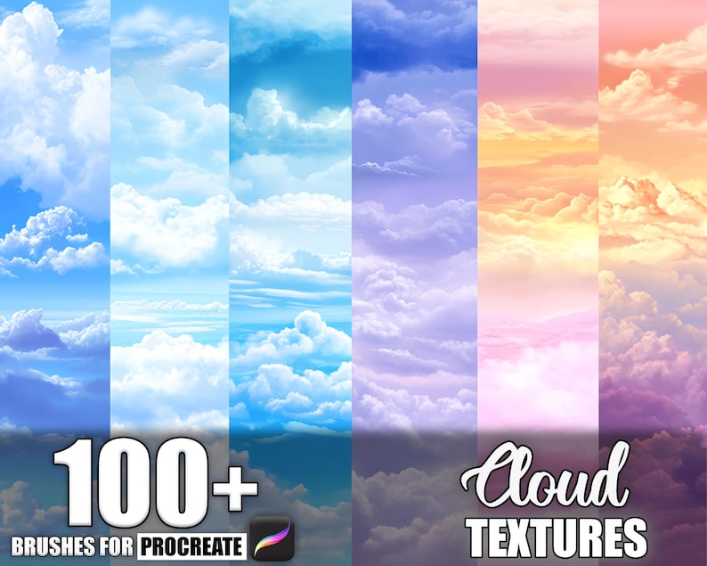 100+ Cloud Procreate Textures, Brushes for Procreate, Instant Digital ...