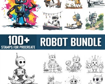 100+ Robot Procreate Stamps, Brushes for Procreate, Instant Digital Download